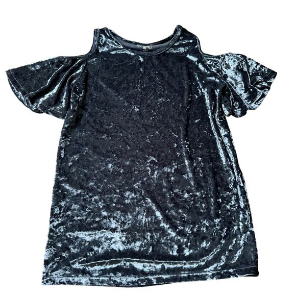 Flowers By Zoe Blue Velour Cold Shoulder Top - Girls XL - Picture 1 of 4